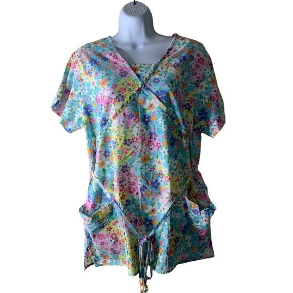 Crest Cotton Uniform Tops Womens S Floral AOP Bohemian Casual Summer Workwear - Picture 3 of 9